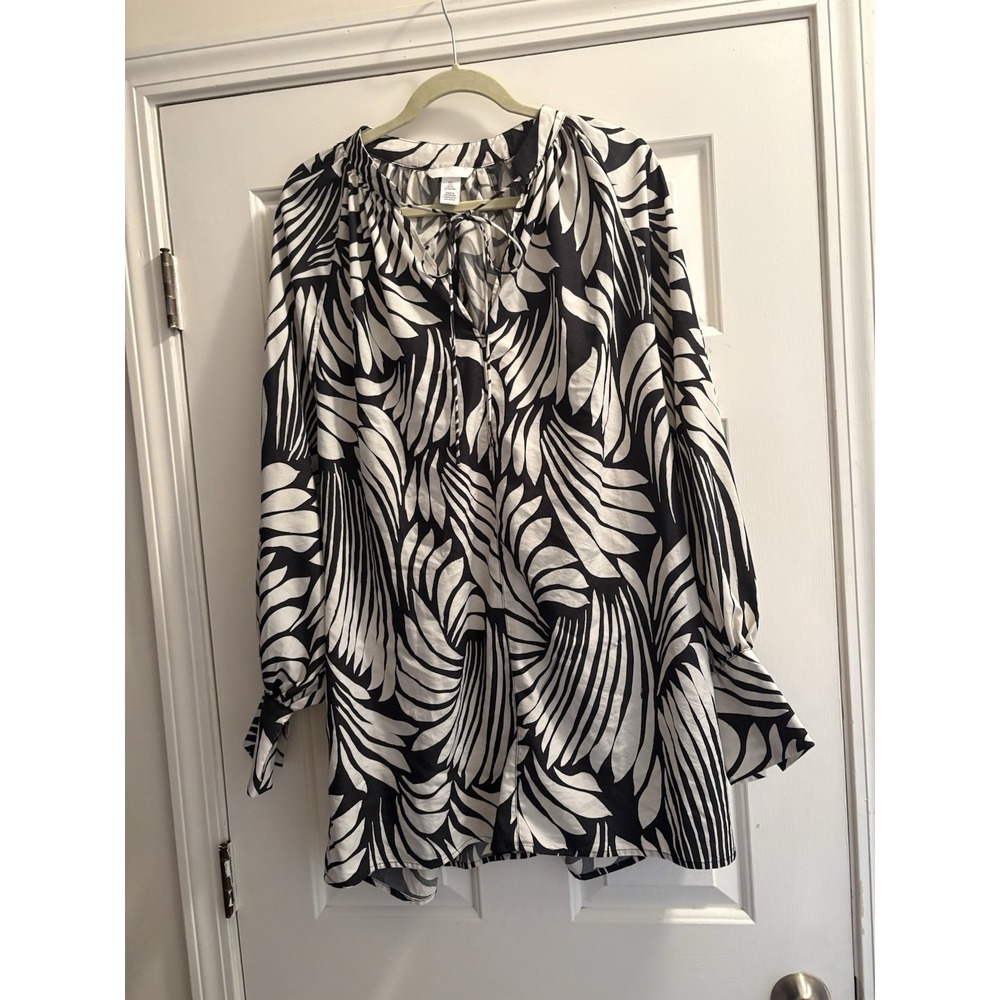 Women's H&M Printed Black and White Long Sleeve Blouse Dress Sz Small